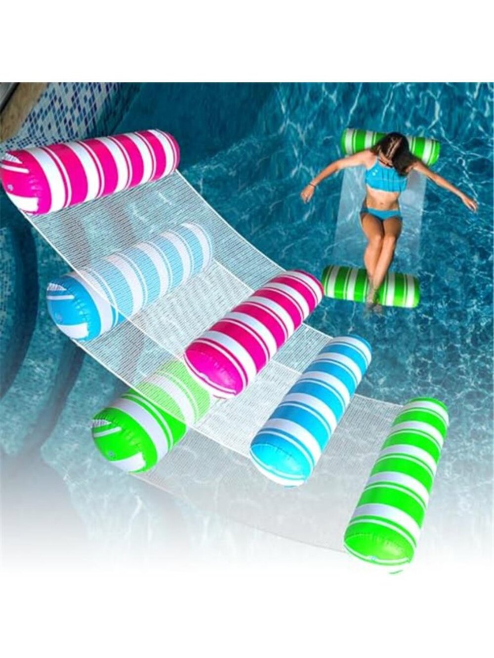 Pool Float Hammock 3 Pack Inflatable Water Lounge Chair Float Raft Set